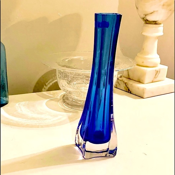 JG Durand Cobalt Blue Hand-Blown Glass Bud Vase